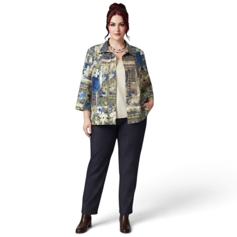 ALFRED DUNNER Floral Patchwork Open Front Jacket Blazer Fall Plus Size 2X
